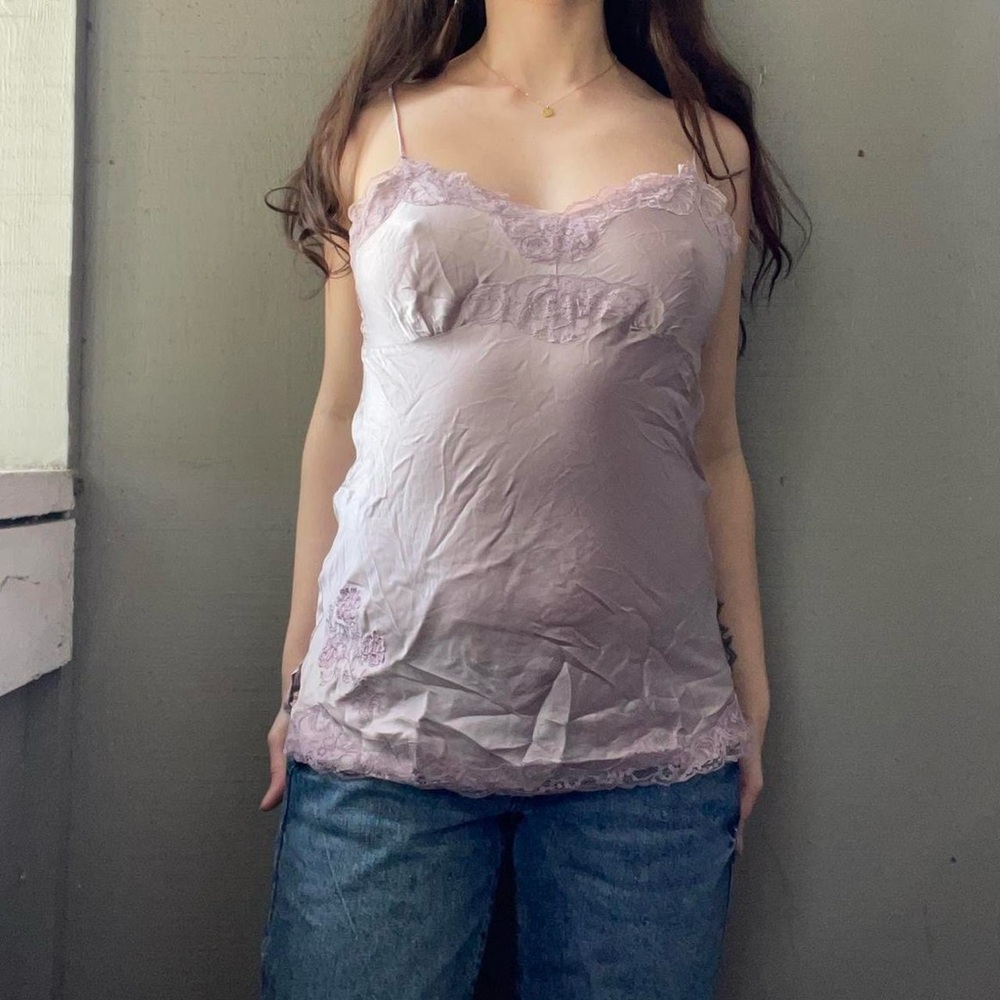 Lilac Silky Lace Cami Slip Top with Embroidered Details